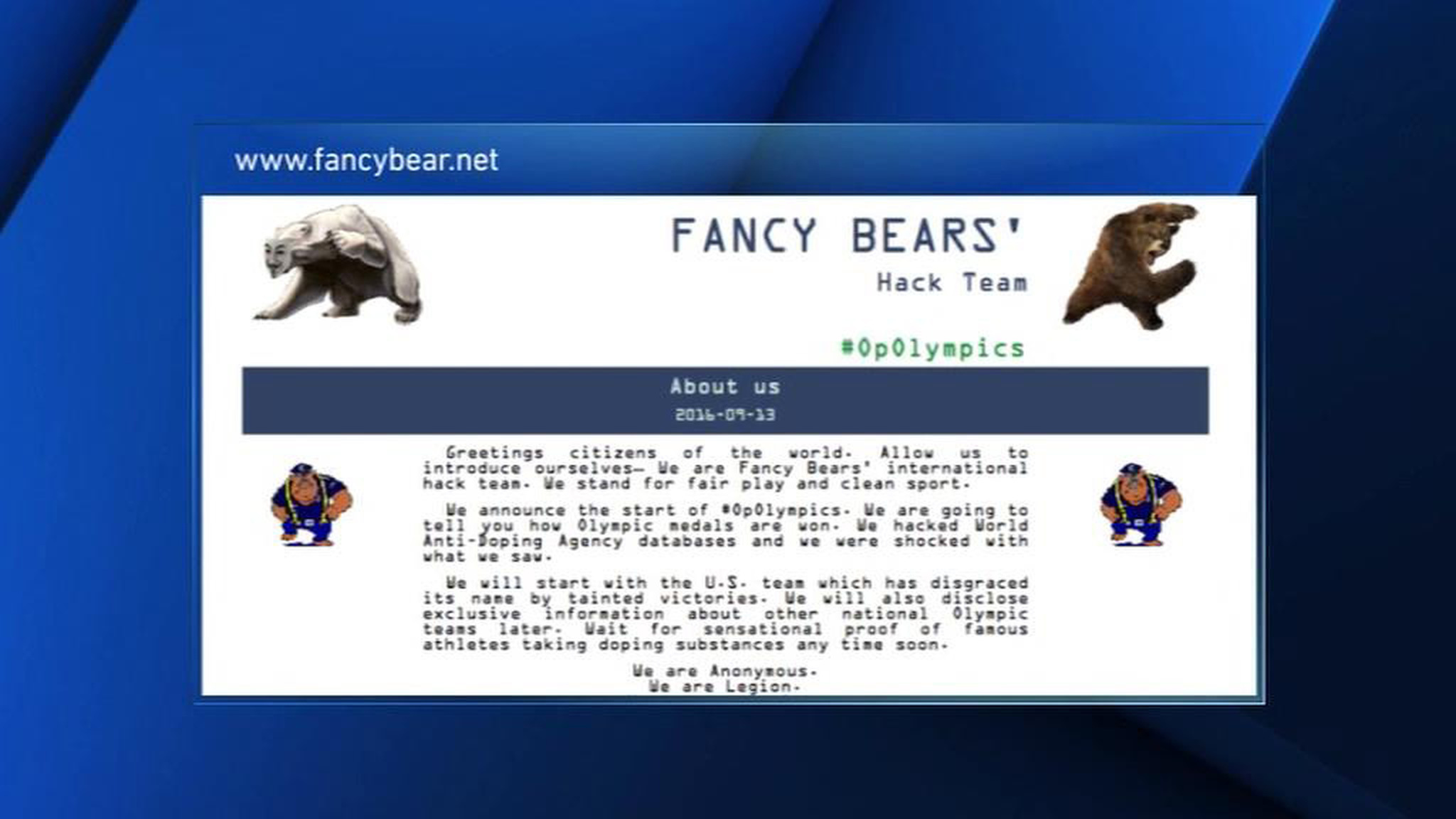 Fancy Bears опубликовали материалы о сговоре США и Канады против МОК