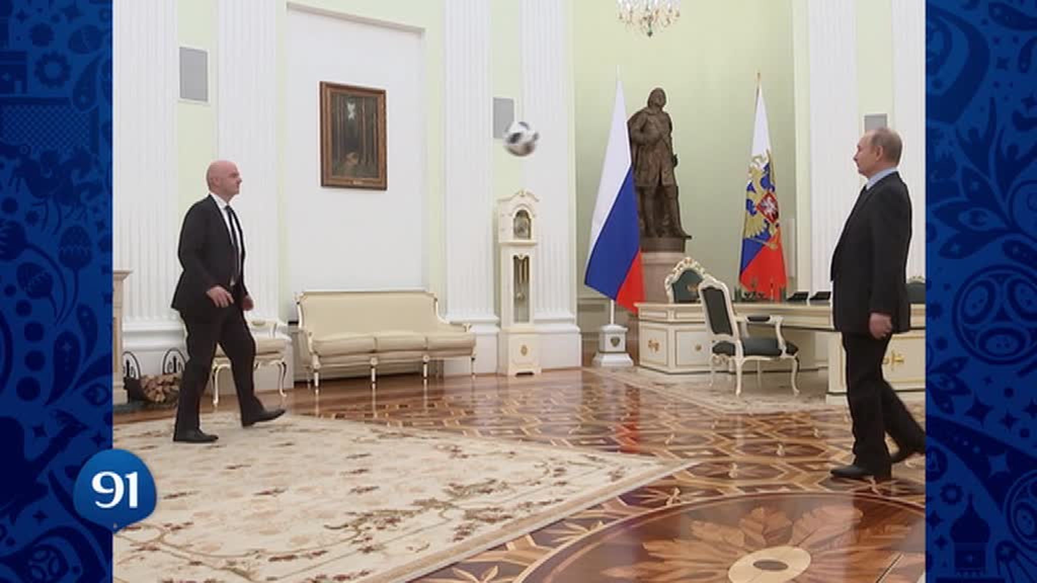 100 Kicks to Begin 100 Day Countdown to Russian World Cup: Putin Throws Ball to FIFA President
