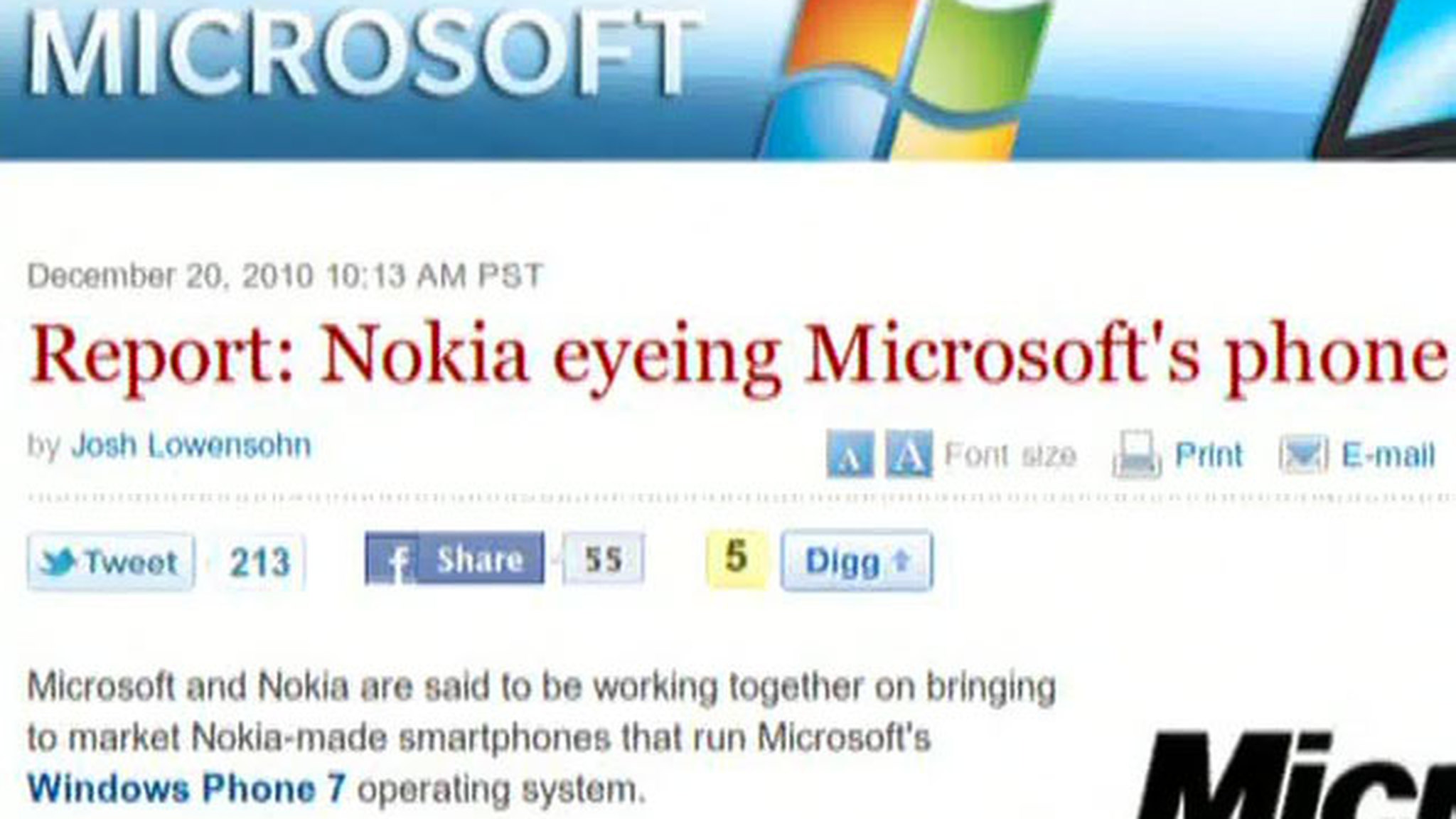 Вести.net: готовят ли Nokia и Microsoft "мобильный" альянс