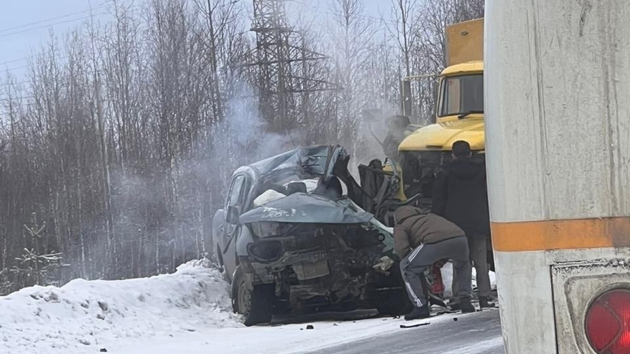 Гибель четырех человек на трассе под Усинском попала на видео