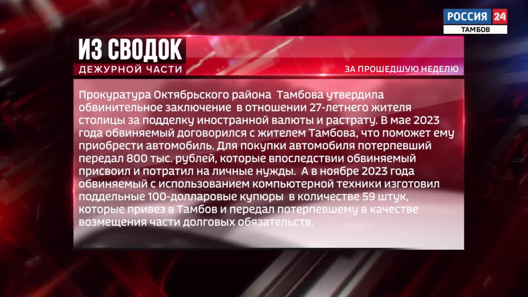 Одной строкой: пьяный дебош, подделка иностранной валюты и мошенничество в особо крупном размере