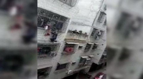В Китае спасли девочку, чуть не выпавшую с четвертого этажа