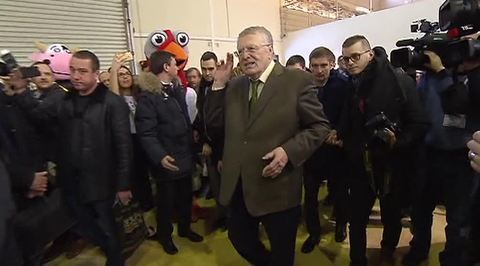 Zhirinovski Makes Important Campaign Visit...to Sample Tasty Snacks From All Around the World