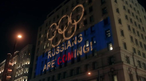"The Russians Are Coming" - Russian Fans Organize Light Show Protest in Front of WADA HQ in Montreal