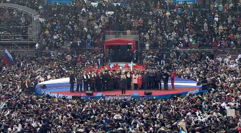 Putin and Russian Olympic Team Sing National Anthem Together