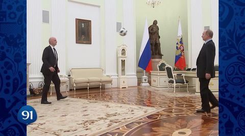 100 Kicks to Begin 100 Day Countdown to Russian World Cup: Putin Throws Ball to FIFA President