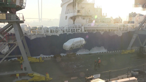 Во Владивостоке покупателям привезли вмерзшие в палубу автомобили