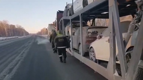Заглохший на морозе автовоз с иномарками эвакуировали в Челябинской области