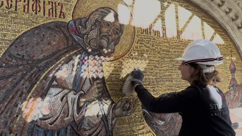 Завершился монтаж мозаик на фасаде храма Христа Спасителя в Сан-Ремо
