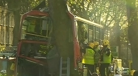 Автобус влетел в дерево в Лондоне, ранены 32 человека