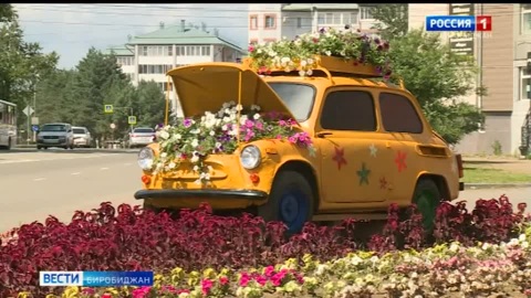 Старый автомобиль в Биробиджане превратили в цветочный оазис