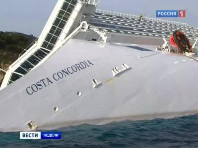 Costa Concordia сползает в океан