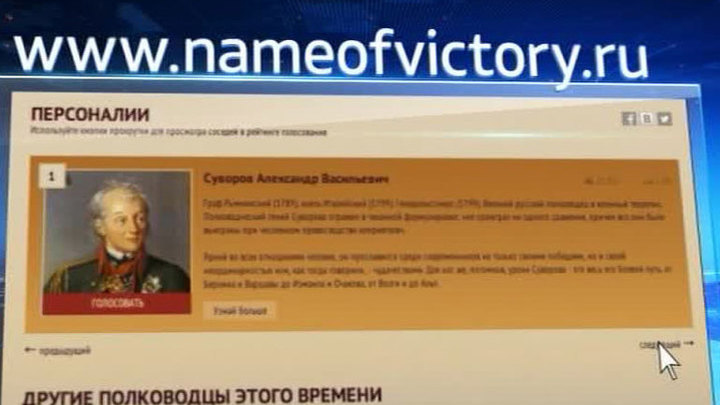 Завершился второй тур конкурса "Имя победы": лидирует Суворов