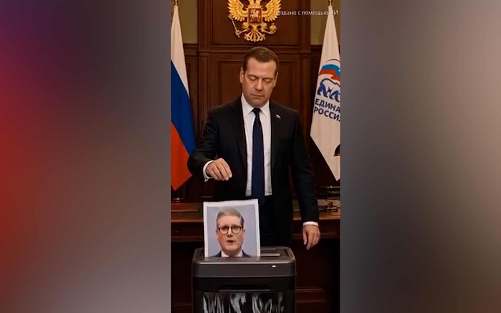 Медведев в День России показал, как измельчает шредером Мерца и Стармера