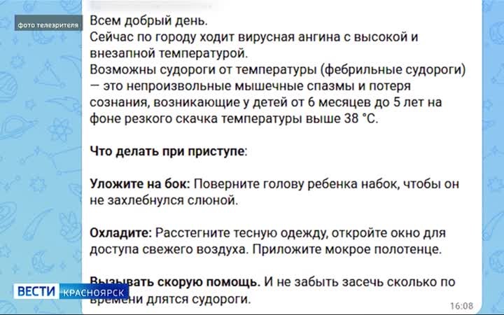 В родительских чатах Красноярска обсуждают вирусную ангину