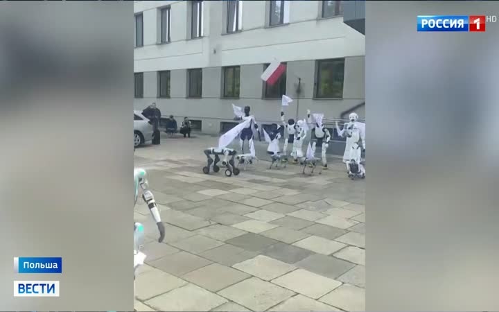 Роботы вышли на акцию у министерства цифровизации Польши