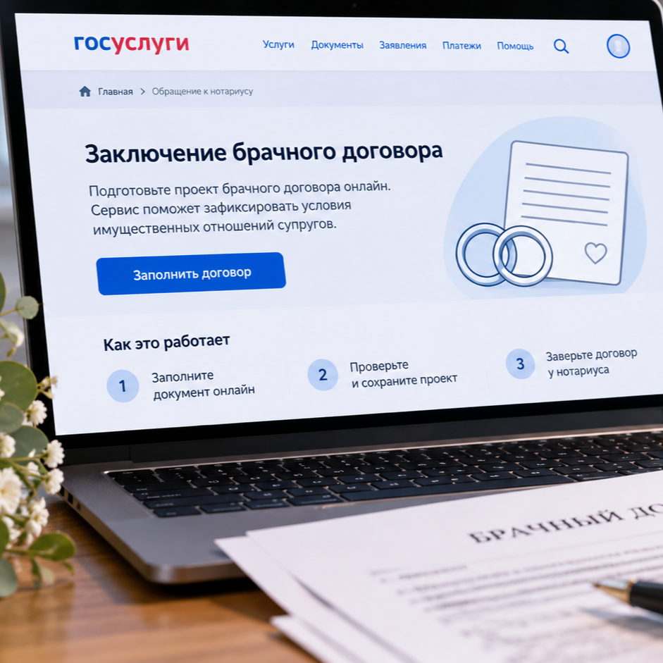 Проект брачного договора на "Госуслугах" - тренажёр