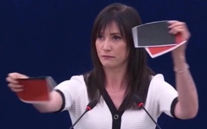Депутат ЕП Зайончковская-Герник порвала флаг УПА в Европарламенте
