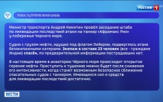 Министр транспорта Никитин провел заседание по ликвидации последствий атаки на танкер "Афрамакс Рио"