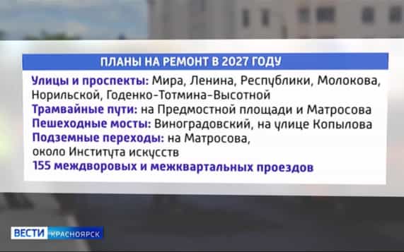 В 2027 году Красноярск ожидает большой дорожный ремонт